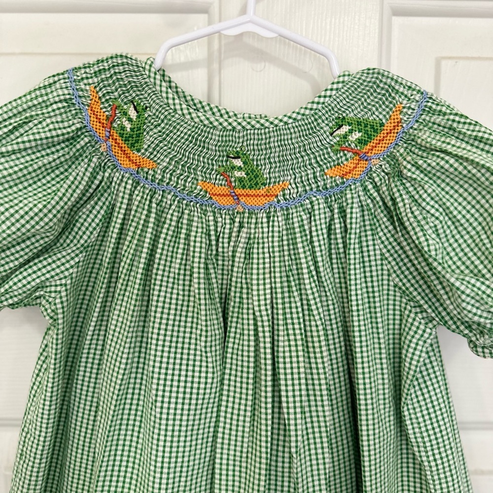 Adorable Green Gingham Dress with Duck Design size 4